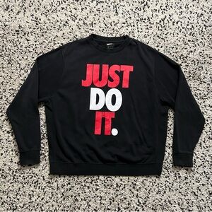 Nike Men’s Just Do It Crewneck Sweatshirt Black Red White Letter Graphic Size XL